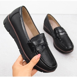 Sapatos femininos de couro, mocassins de cunha, pretos Filippo DP6455 1