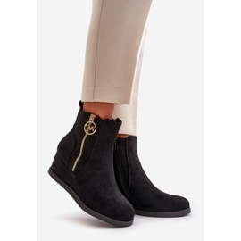 Botas de cunha isoladas com zíper decorativo, Eco Suede, Black Leretha preto 1