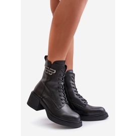 Botas femininas com salto grosso, isoladas, confeccionadas em couro natural, pretas Vinceza 66682 preto 1