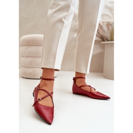 Sapatilhas femininas com bico fino e alças entrelaçadas, Violra Borgonha vermelho 2