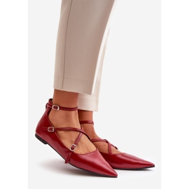 Sapatilhas femininas com bico fino e alças entrelaçadas, Violra Borgonha vermelho 1