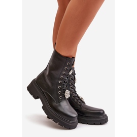 Botas femininas de couro ecológico com alfinetes, Kristines pretas preto 1
