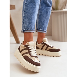 Tênis feminino com plataforma isolada e pele de carneiro, marrom Daivlene 2