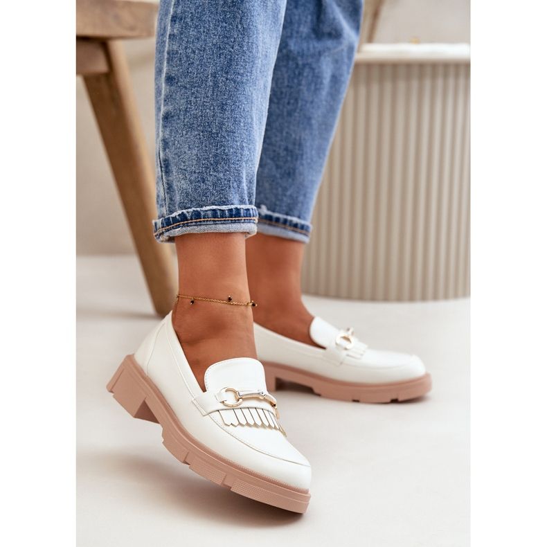 Mocassins femininos com decoração em couro ecológico, Tialorae branco 2