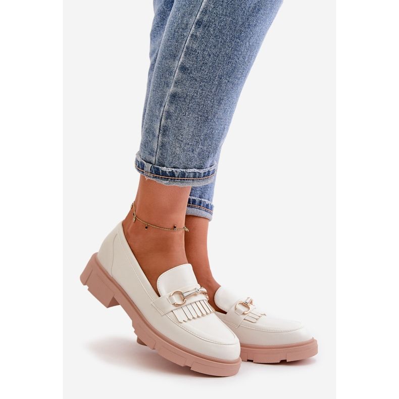 Mocassins femininos com decoração em couro ecológico, Tialorae branco 1