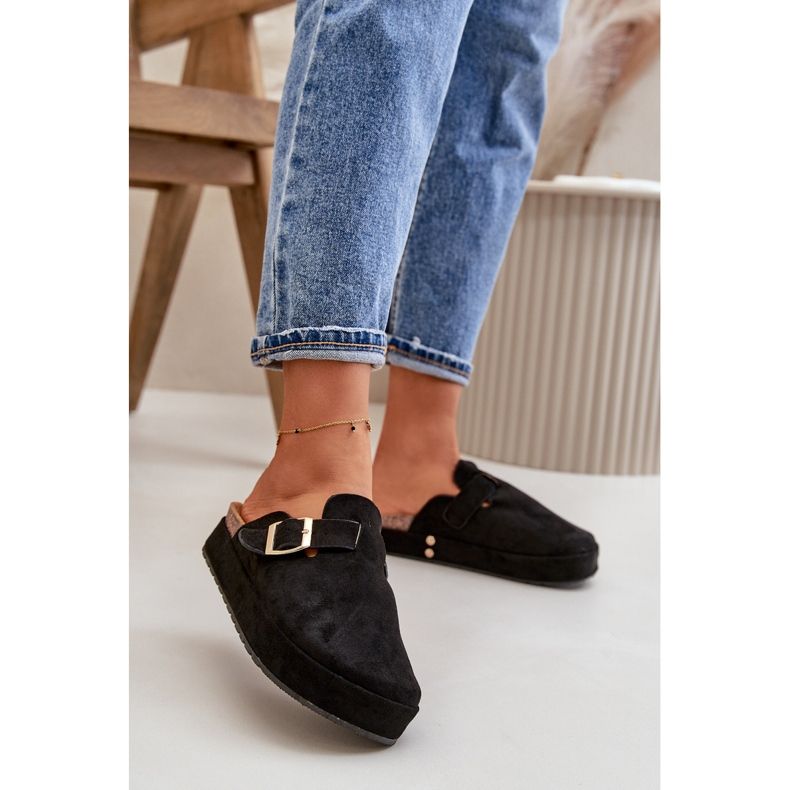 Tamancos femininos com plataforma e fivela dourada, preto Terilaina 2 Tamancos femininos com plataforma e fivela dourada, preto Terilaina 2