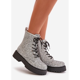 Botas de trabalho isoladas femininas decoradas com lantejoulas, Liatheine prateada prata 1