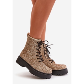 Botas de trabalho isoladas femininas decoradas com lantejoulas douradas de Liatheine dourado 1