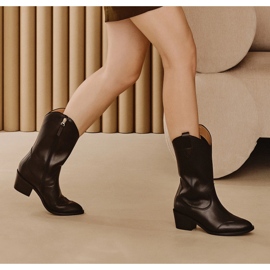 Marco Shoes Botas de cowboy de couro preto genuíno 1