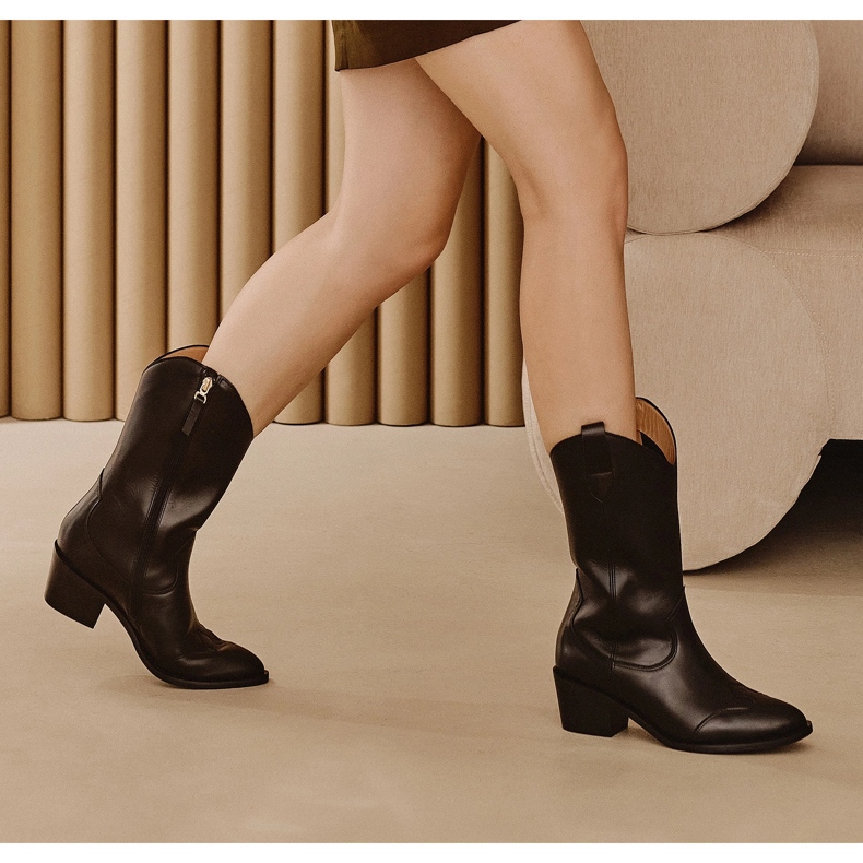 Marco Shoes Botas de cowboy de couro preto genuíno 1