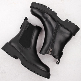 Botas femininas de couro pretas com isolamento Chelsea Big Star OO274109 preto 2