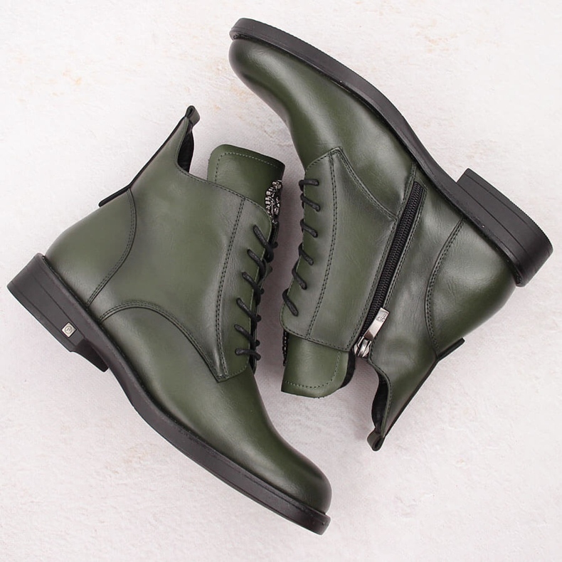 Botas femininas com cadarço e zíper, verdes Potocki SZ12179 2