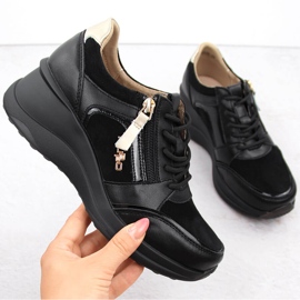 Sapatos de cunha femininos de couro preto Filippo DP6434 1