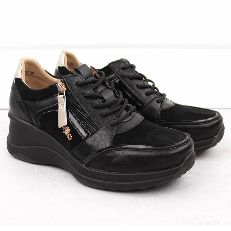 Sapatos de cunha femininos de couro preto Filippo DP6434 2