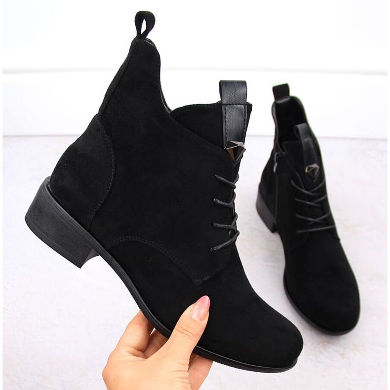 M. DASZYŃSKI Botas femininas com cadarço e zíper com isolamento preto M.Daszyński SA198-24 1