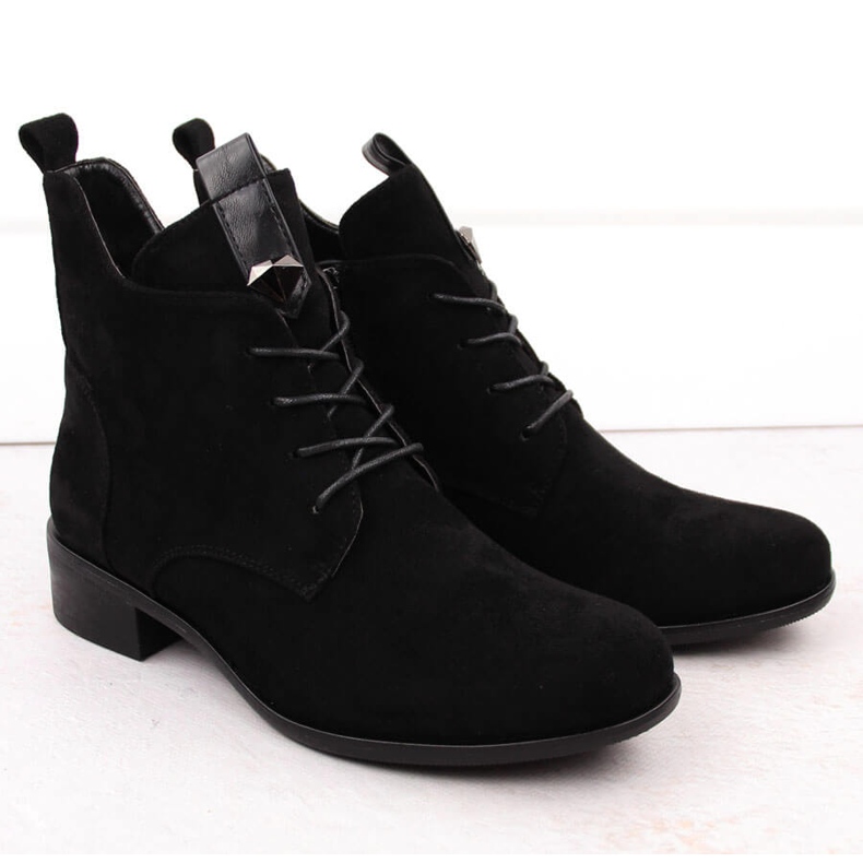 M. DASZYŃSKI Botas femininas com cadarço e zíper com isolamento preto M.Daszyński SA198-24 2