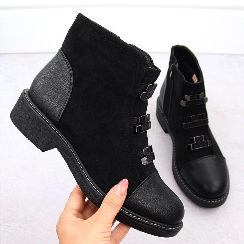 M. DASZYŃSKI Botins femininos de camurça pretos com isolamento M.Daszyński SA252-4 1