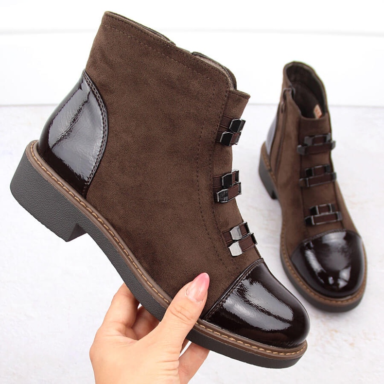 M. DASZYŃSKI Botas femininas com isolamento de camurça marrom M.Daszyński SA252-4 1