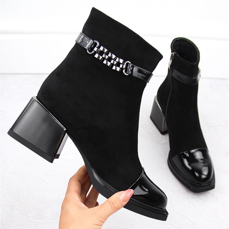 Botins femininos com salto preto decorativo D&amp;A S.Barski Premium Collection MR880-018 1