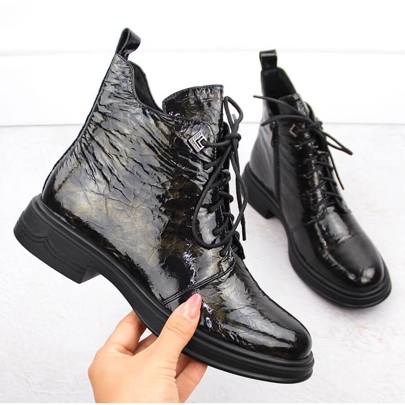 Botins de couro envernizado D&amp;A S.Barski Premium Collection LZ42-042 preto 1