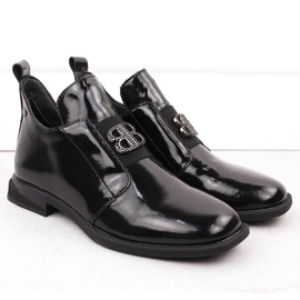 Botins femininos em couro envernizado com decoração, pretos Filippo DBT4763 2 Botins femininos em couro envernizado com decoração, pretos Filippo DBT4763 2