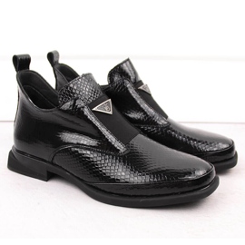 Botins femininos de couro envernizado com decoração de crocodilo, preto Filippo DBT6425 2