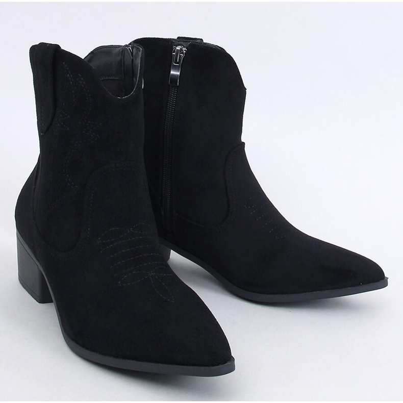 Botas de cowboy femininas Poirot Black em camurça preto 1
