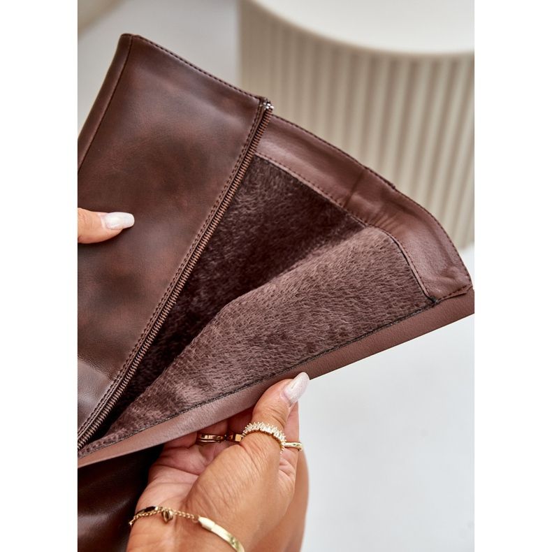 Botas femininas isoladas com zíper Eco Couro Marrom Tialethe castanho 2