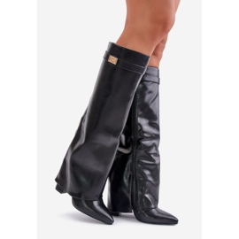 Botas femininas de couro ecológico com salto superior virado, Avamora preta preto 1 Botas femininas de couro ecológico com salto superior virado, Avamora preta preto 1