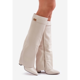 Botas femininas de couro ecológico com parte superior virada para cima e salto alto bege claro Avamora 1