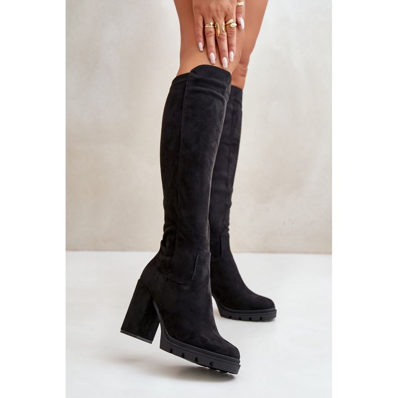 Botas femininas isoladas de salto alto eco camurça preta Tirisha preto 2