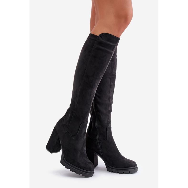 Botas femininas isoladas de salto alto eco camurça preta Tirisha preto 1