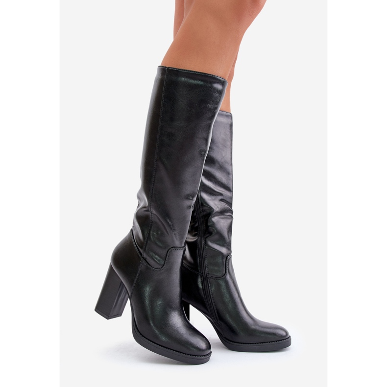Botas de salto alto em couro ecológico acima do joelho, pretas Riamaya preto 1