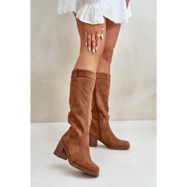 Botas femininas de salto alto acima do joelho Camel Erisorae marrom 2