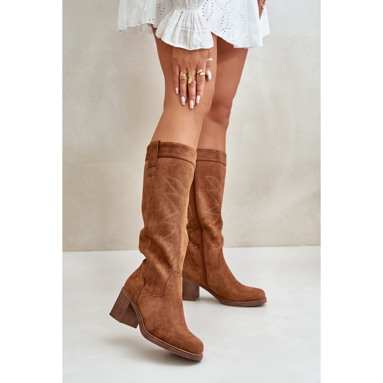 Botas femininas de salto alto acima do joelho Camel Erisorae castanho 2