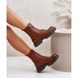 Botas de trabalho isoladas femininas com zíper, couro ecológico, Mailyra marrom 2