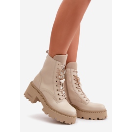 Botins femininos de couro com borboleta, bege CheBello 4590 1