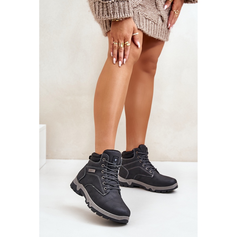 News Sapatos de trekking isolados masculinos em couro ecológico, azul marinho Neramia 2