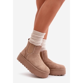 Botas femininas de neve com plataforma e inserções elásticas, bege escuro Rialine 1