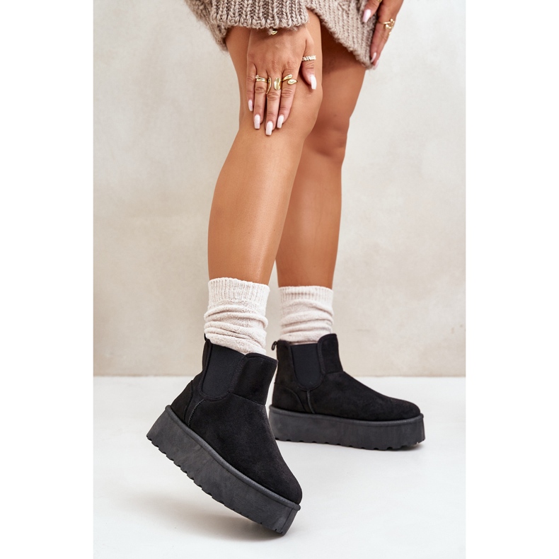 Botas femininas de neve com plataforma e inserções elásticas pretas Rialine preto 2 Botas femininas de neve com plataforma e inserções elásticas pretas Rialine preto 2