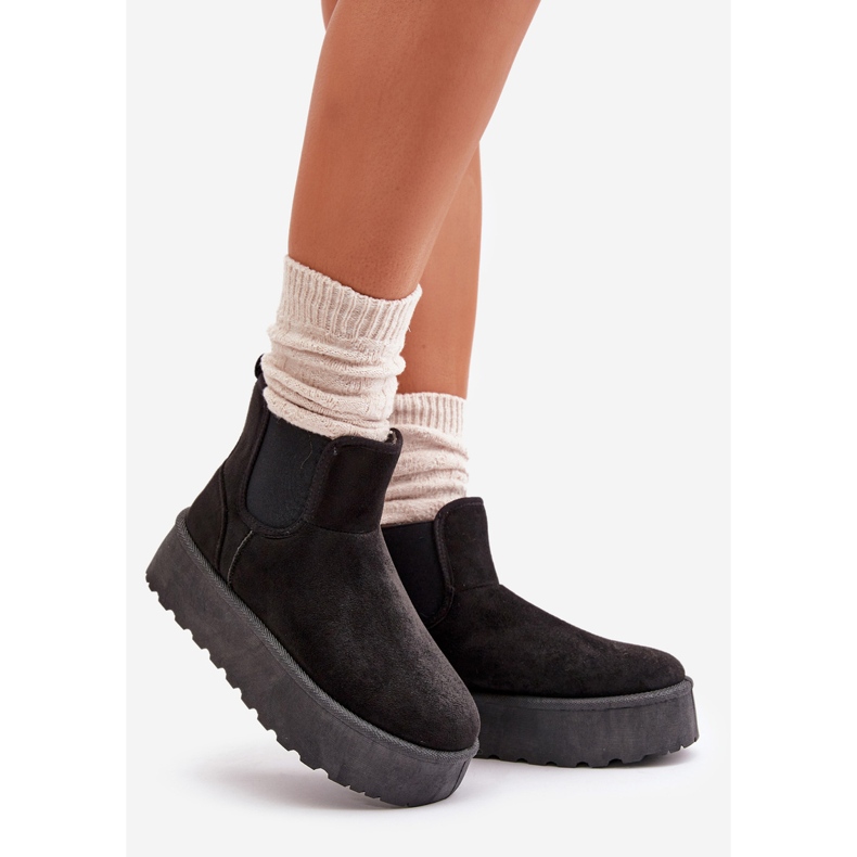 Botas femininas de neve com plataforma e inserções elásticas pretas Rialine preto 1