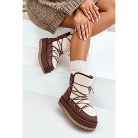 Botas femininas de neve com plataforma e cadarço, marrom Riaviana castanho 2
