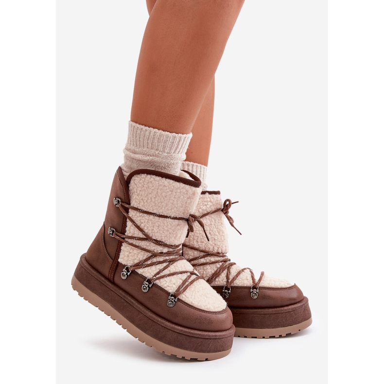 Botas femininas de neve com plataforma e cadarço, marrom Riaviana 1