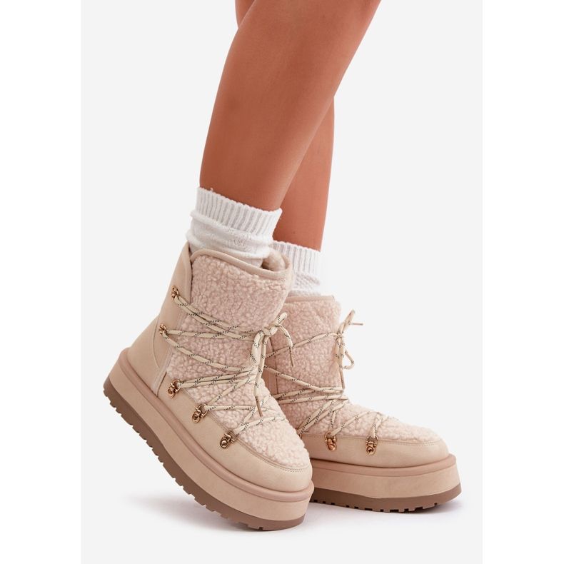 Botas femininas de neve com plataforma e cadarço, bege claro Riaviana 1