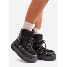 Botas femininas de neve com plataforma e cadarço pretas Riaviana preto 1