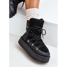 Botas femininas de neve com plataforma e cadarço pretas Riaviana preto 2