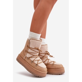 Botas femininas de neve com plataforma e cadarço, bege claro Riaviana marrom 1