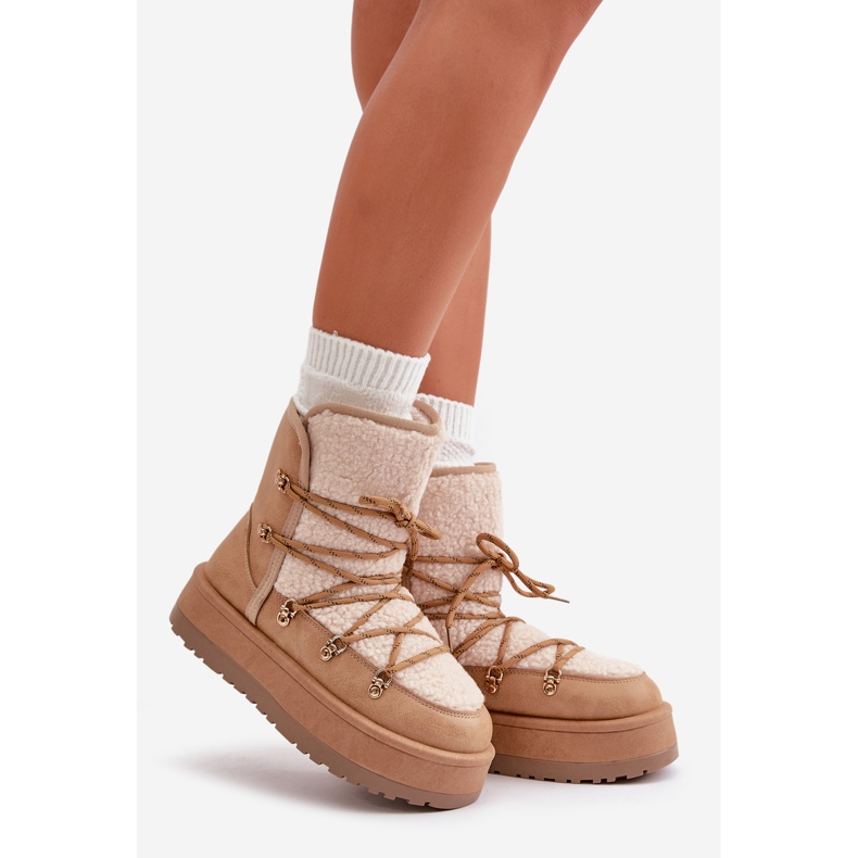 Botas femininas de neve com plataforma e cadarço, bege claro Riaviana castanho 1 Botas femininas de neve com plataforma e cadarço, bege claro Riaviana castanho 1