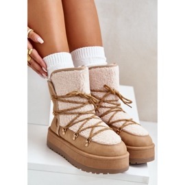 Botas femininas de neve com plataforma e cadarço, bege claro Riaviana castanho 2