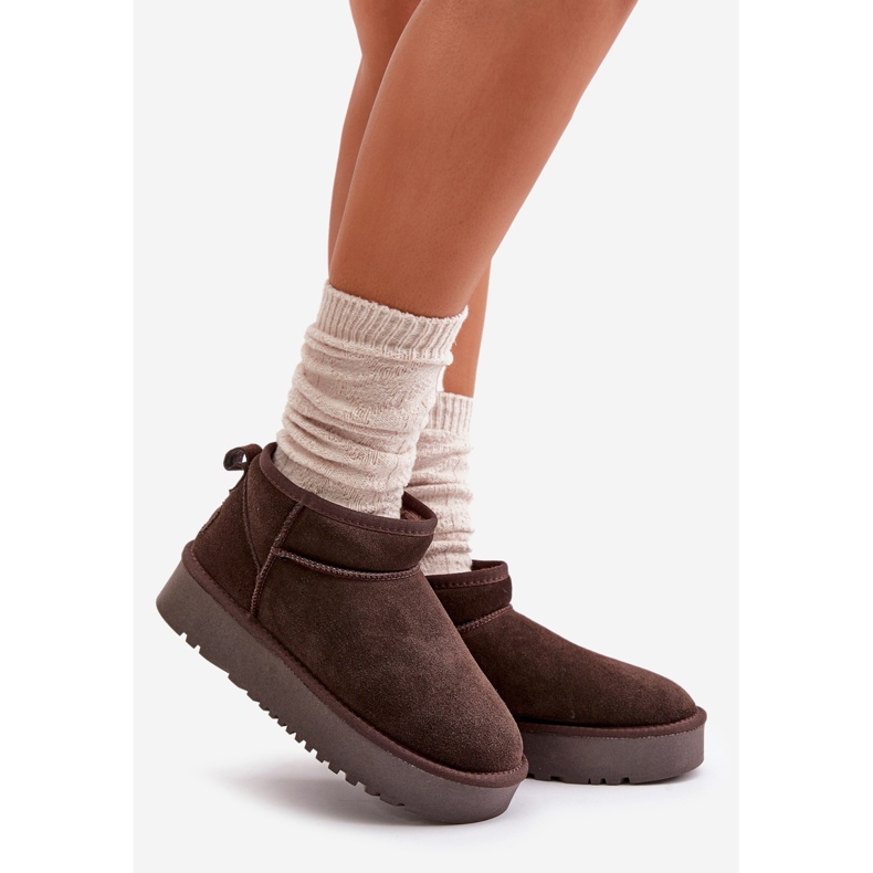 Botas de neve com plataforma de camurça feminina marrom Nereviana 1